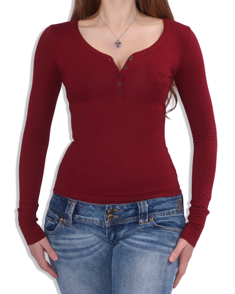 Burgundy Audrey Henley Top