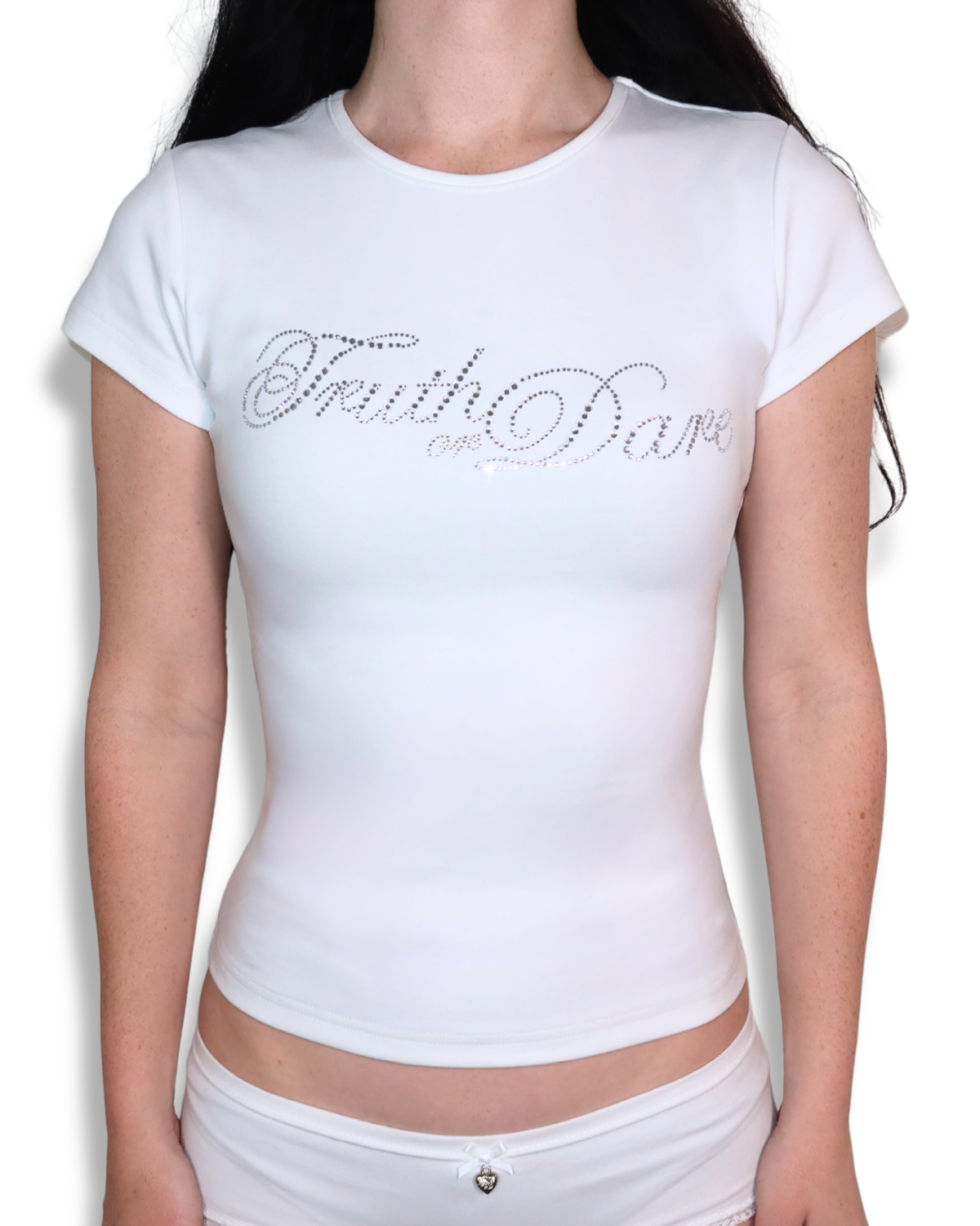 Classic White Rhinestone Logo Tee – Truth or Dare