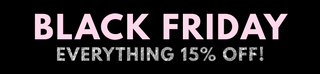 Black Friday sale banner with 'Everything 15% Off!' text on a black background